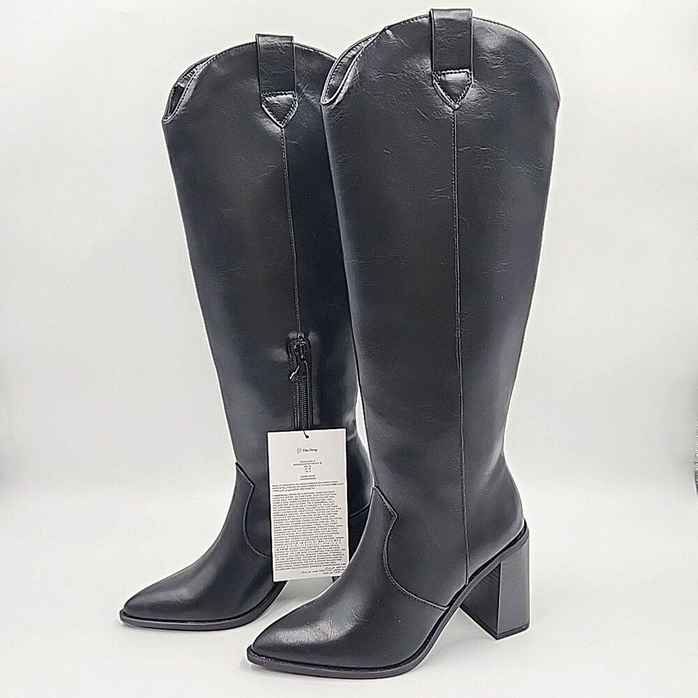 Womens Black Over the Knee High Boots Pointed Toe Block Heel Fall Sleek Classic